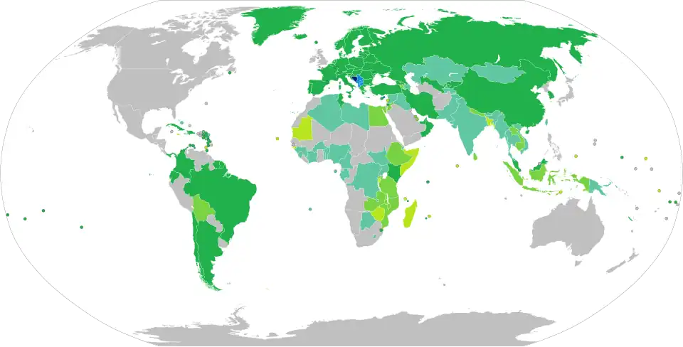 Map of visa requirements for citizens of Bosnia and Herzegovina