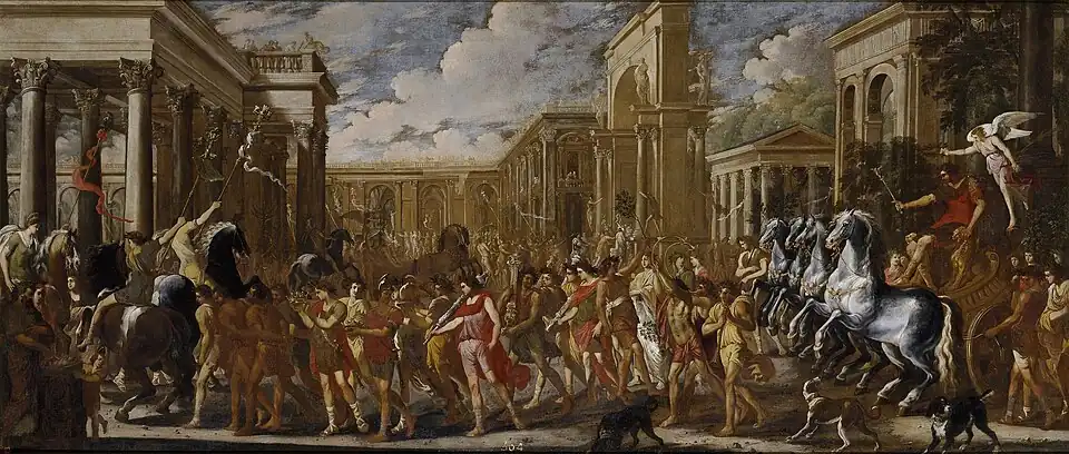Viviano Codazzi und Domenico Gargiulo: Triumphzug des Vespasian in Rom, um 1638, Öl auf Leinwand, 155 × 363 cm, Prado, Madrid