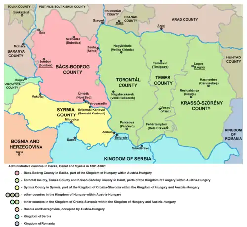 Grenzen der Komitate Anfang der 1880er Jahre