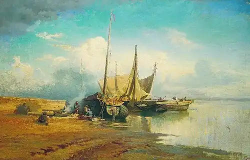 Fjodor Wassiljew: Blick auf die Wolga. Barken (1870), Russisches Museum