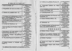 Vorlesungsverzeichnis der Deutschen Hochschule für Politik, Berlin, ab Oktober 1925