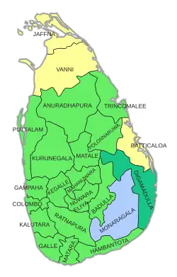 Mehrheiten (stimmenstärkste Parteien) in den 22 Wahlkreisen:[7] ﻿United National Front (UNF) ﻿People’s Alliance (PA) ﻿Tamil National Alliance (TNA) ﻿Sri Lanka Muslim Congress (SLMC)