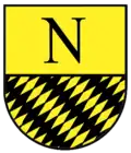 In geteiltem Schild oben in Gold der schwarze Großbuchstabe N, unten von Schwarz und Gold [schräglinks] gerautet Nassau (Main-Tauber-Kreis)