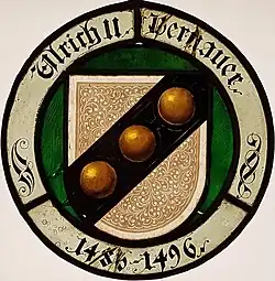 Wappenscheibe zu Pernauer, vormals im Pfarrhaus der Berchtesgadener Stiftskirche