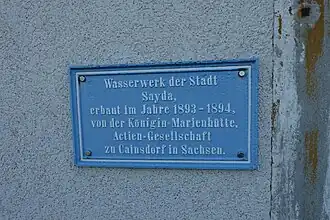 Schild am Wasserwerk Sayda