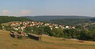 Blick von Nordwesten über Weibersbrunn zum Geiersberg