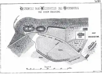 Grundriss der Reste der Oberen Burg Itter um 1850