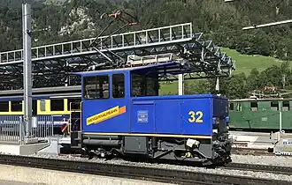 Die He 2/2 der Wen­gern­alp­bahn ist das erste Zahn­rad­fahr­zeug mit Dreh­strom-Um­rich­ter­an­trieb. (1995)