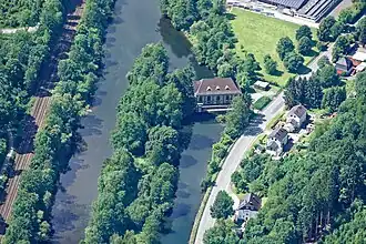 Das Wasserkraftwerk mit Ober- und Untergraben