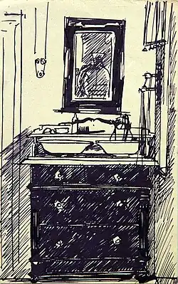 Waschkommode mit Selbstbildnis im Spiegel, 1915–16