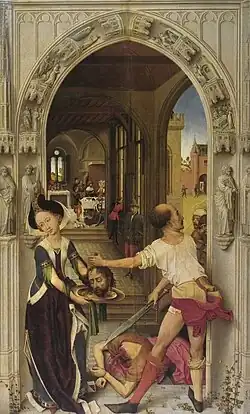 Enthauptung des Täufers Rogier van der Weyden, Öl auf Eichenholz, 77 × 48&nbsp;cm, Berlin, Gemäldegalerie.