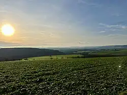 Blick von Weyer über den Rheingraben bis weit in den Hunsrück am Neujahrsmorgen 2025.