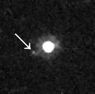 Quaoar und Weywot (links von Quaoar), Aufnahme des Weltraumteleskops Hubble