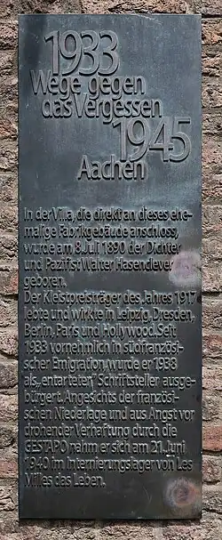 Tafel Wege gegen das Vergessen in Aachen