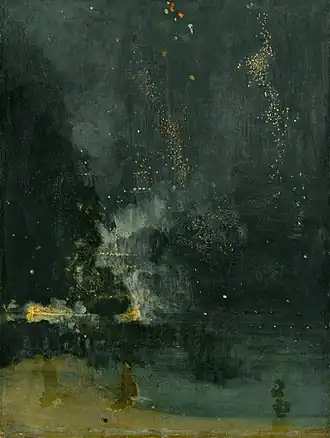 James McNeill Whistler: Nocturne in Schwarz und Gold: Die fallende Rakete (1872–77), Öl auf Holz, 60,3 × 46,6 cm, Detroit Institute of Arts
