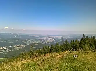 Aussicht ins Wiener Becken, links ist Gloggnitz zu erkennen.