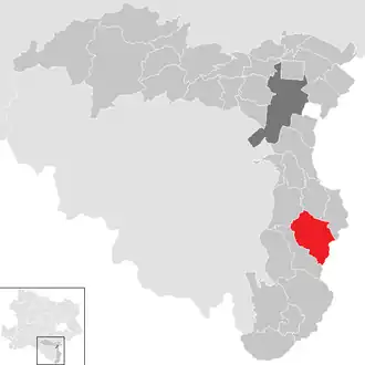 Lage der Gemeinde Wiesmath im Bezirk Wiener Neustadt-Land (anklickbare Karte)