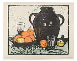 Wilhelm Laage: Der dunkle Krug, 1917, Farbholzschnitt