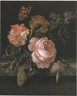Blumenbouquet mit einem Schmetterling, 1677, Öl auf Leinwand, 32 × 26 cm, Privatsammlung
