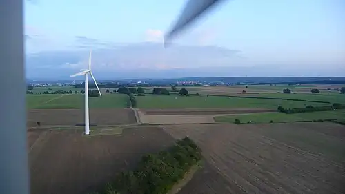 Blick von der Aus­sichts­kanzel in Richtung Uni­versitäts­klinikum Aachen
