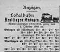 Winterfahrplan 1903/1904, damals verkehrten werktags elf und sonntags dreizehn Zugpaare