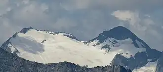 Wollbachspitze (rechts) und Hollenzkopf (links) mit Grasleitenkees, gesehen von Nordosten