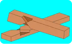 Kreuzkamm: Kreuzförmig ausgeschnittene Kämmung, die Hölzer greifen zur Hälfte ineinander.