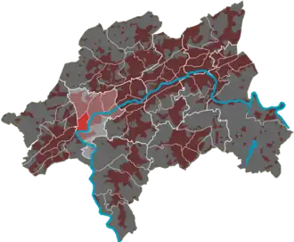 Lage Sonnborns im Stadtbezirk Elberfeld-West