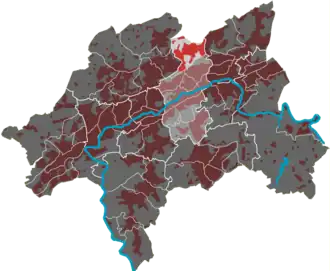 Lage des Quartiers Hatzfeld im Stadtbezirk Barmen