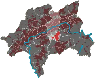 Lage des Quartiers Lichtenplatz im Stadtbezirk Barmen
