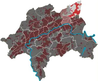 Lage des Quartiers Nächstebreck-Ost im Stadtbezirk Oberbarmen