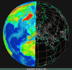 Tag-Nacht-Grenze von Sonnenuntergang im Jahreslauf, nun aber geostationär dargestellt für Zentraleuropa
