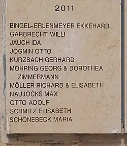 Gedenkstätte Yad Vashem, Israel – Wall of Honor im Garten der Gerechten unter den Völkern. Ausschnitt der Platte des Jahres 2011 mit den Geehrten aus Deutschland, darunter Elisabeth Schmitz