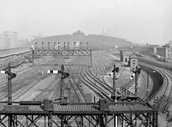 Blick in nördlicher Richtung auf die Zusammenführung beider Strecken (1904)