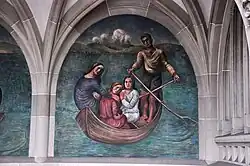 Amtshaus III, Zürich. Wandgemälde (1934) von Hermann Huber (1888–1967) Maler, Freskant, Zeichner, Radierer und Lithograf.