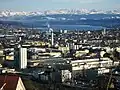 Käferberg, Blick über Stadtzentrum, Zürichsee und Glarner Alpen