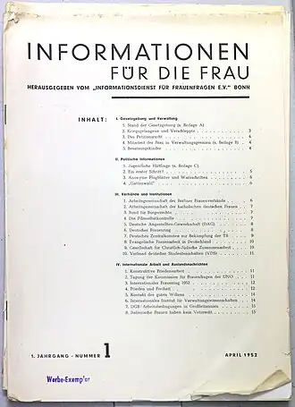 Titelblatt Informationen für die Frau Nr. 1, April 1952