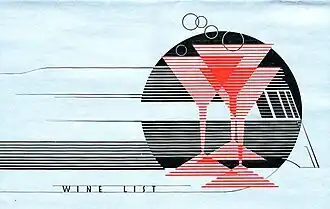 Weinkarte im Pioneer Zephyr, 1930er Jahre