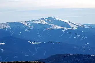 Die Seetaler Alpen mit dem Zirbitzkogel von Nordwest (Lachtal)