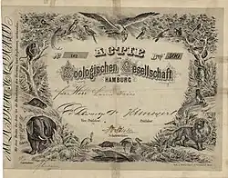 Sammelgebiet Zoo: Aktie des Zoologischen Gartens in Hamburg vom 1. August 1864