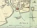 Zürich 1824 nach Kellerplan mit Marinehafen Schiffschanz und Marinearsenal.