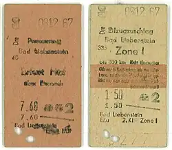 Zugfahrkarte von Bad Liebenstein nach Erfurt (1967)
