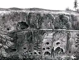 historische Ansicht (des heutigen Naturdenkmales) Zwergenlöcherwand im Jahre 1835