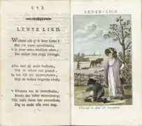 Gedicht und Illustration mit dem Titel Frühlingslied im Almanach für junge Herren und Damen (1808)