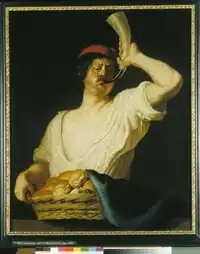 Reproduktion des Gemäldes 'Der Hornblasende Bäcker'