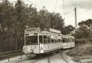 Tw 6204 mit Bw 868 (BM 28/35) auf der Linie 75E in der Wendeschleife Hakenfelde, 1962