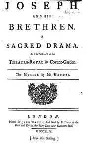 Georg Friedrich Händel – Joseph and his Brethren – Titelseite des Librettos – London 1744