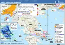 Übersichtskarte mit eingezeichneten Waldbrandpositionen und Zahlenangaben unter anderem zur verbrannten Fläche