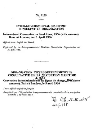 Deckblatt des Internationalen Freibord-Übereinkommens